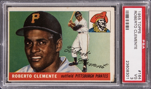 1955 Topps #164 Roberto Clemente Rookie Card - PSA VG 3